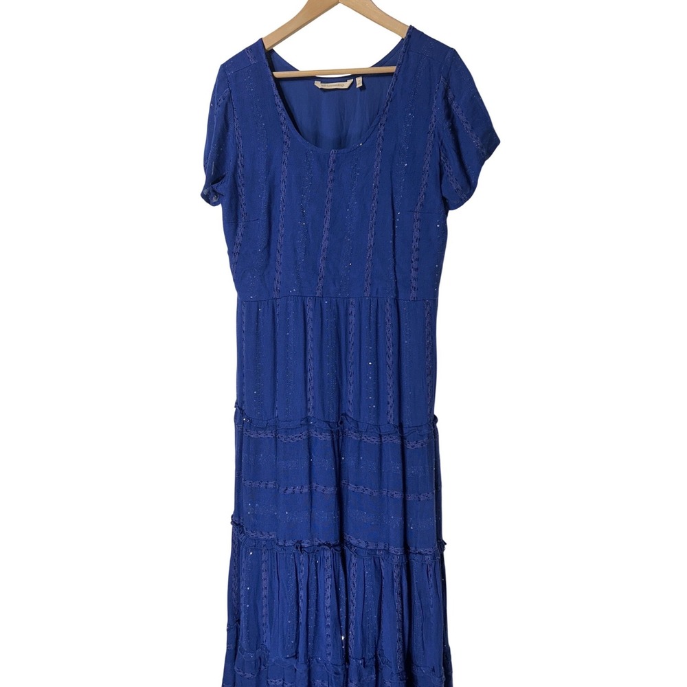 Soft Surroundings Kara Shimmer Tiered Maxi Dress Blue Sequin Size M Retail: $150